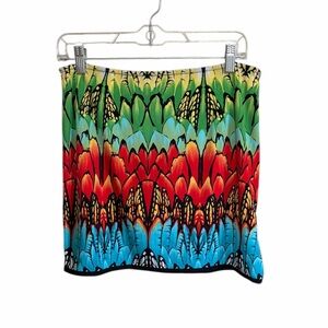 Boston Proper Bright Multicolor Feather-Print Skirt
